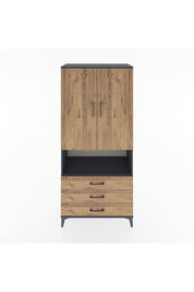 Hyperion Dolap 4 Raflı 3 Çekmeceli 2 Kapaklı 88x44x195 Antrasit-Çam