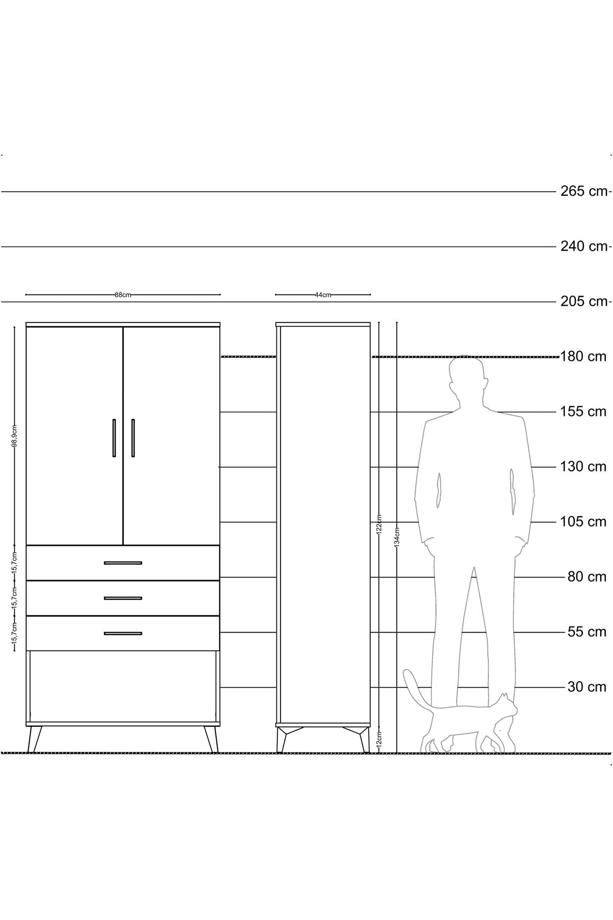 Hyperion Dolap Tek Raflı 3 Çekmeceli Tek Askılı 88x44x195 Çam-Antrasit