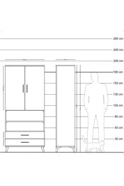 Hyperion Dolap 3 Raflı 2 Çekmeceli Tek Askılı 88x44x195 Çam-Antrasit