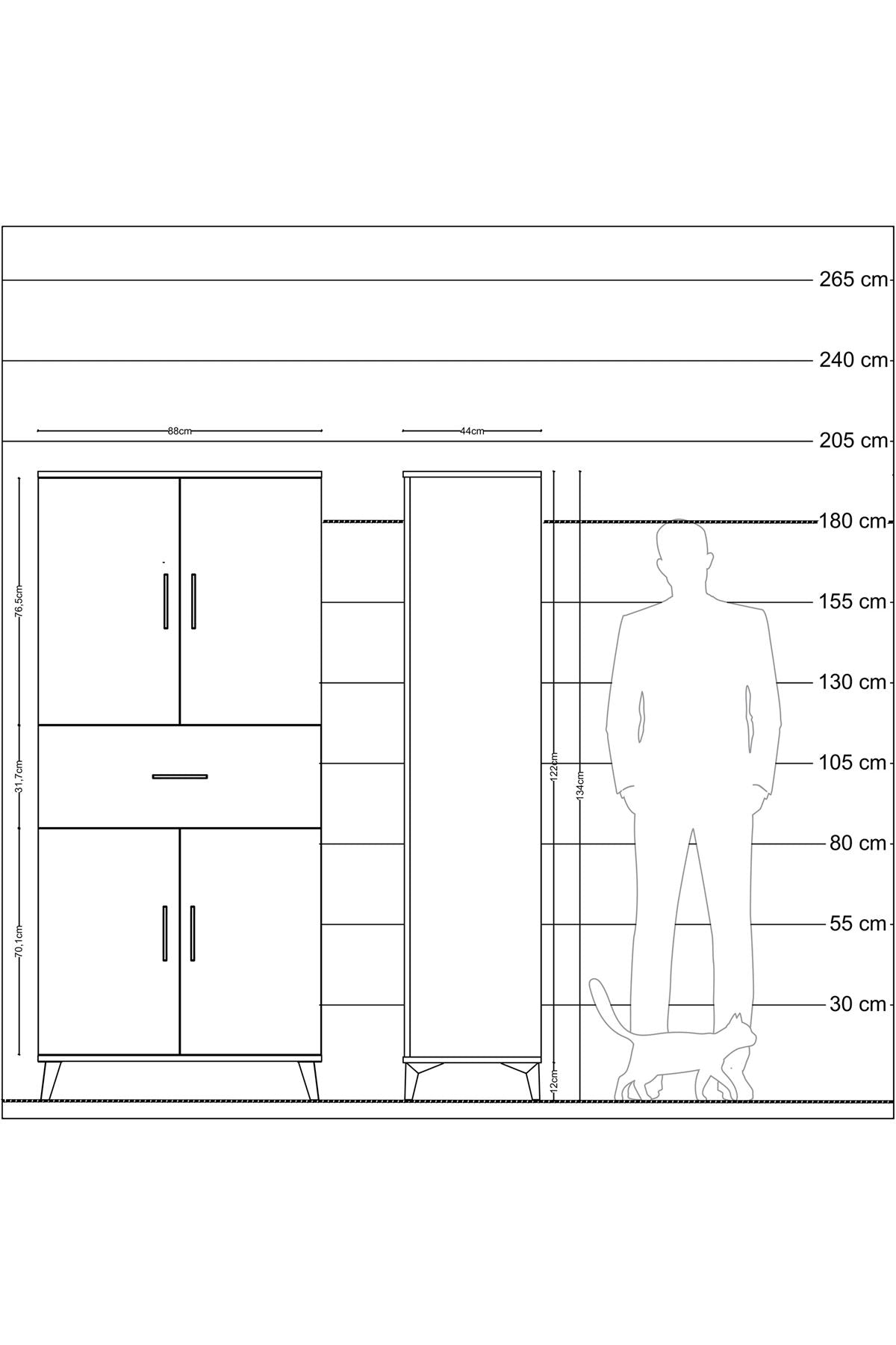 Hyperion Dolap 4 Raflı Tek Çekmeceli 4 Kapaklı 88x44x195 Antrasit-Çam