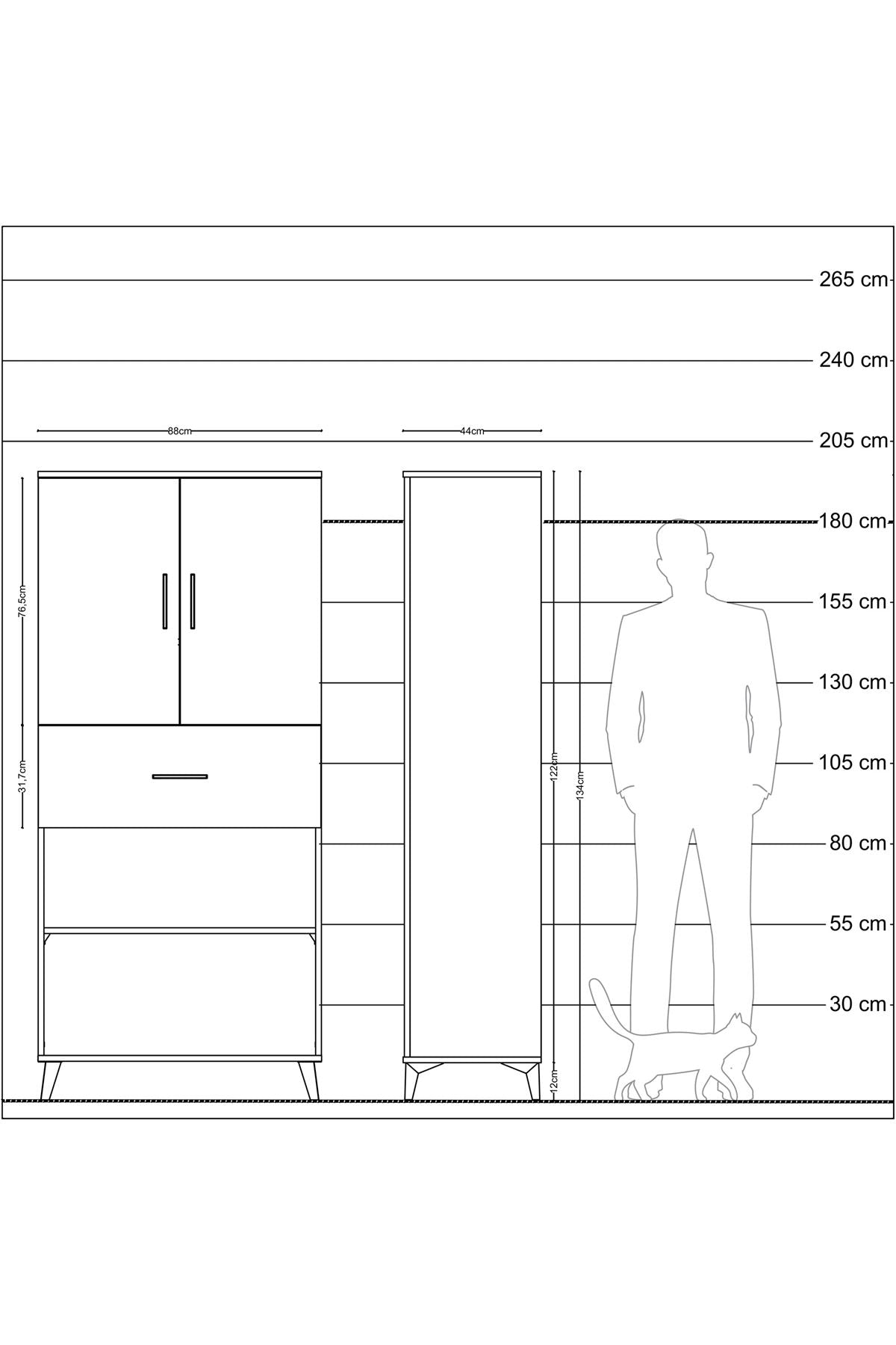 Hyperion Dolap 4 Raflı Tek Çekmeceli 2 Kapaklı 88x44x195 Antrasit-Çam