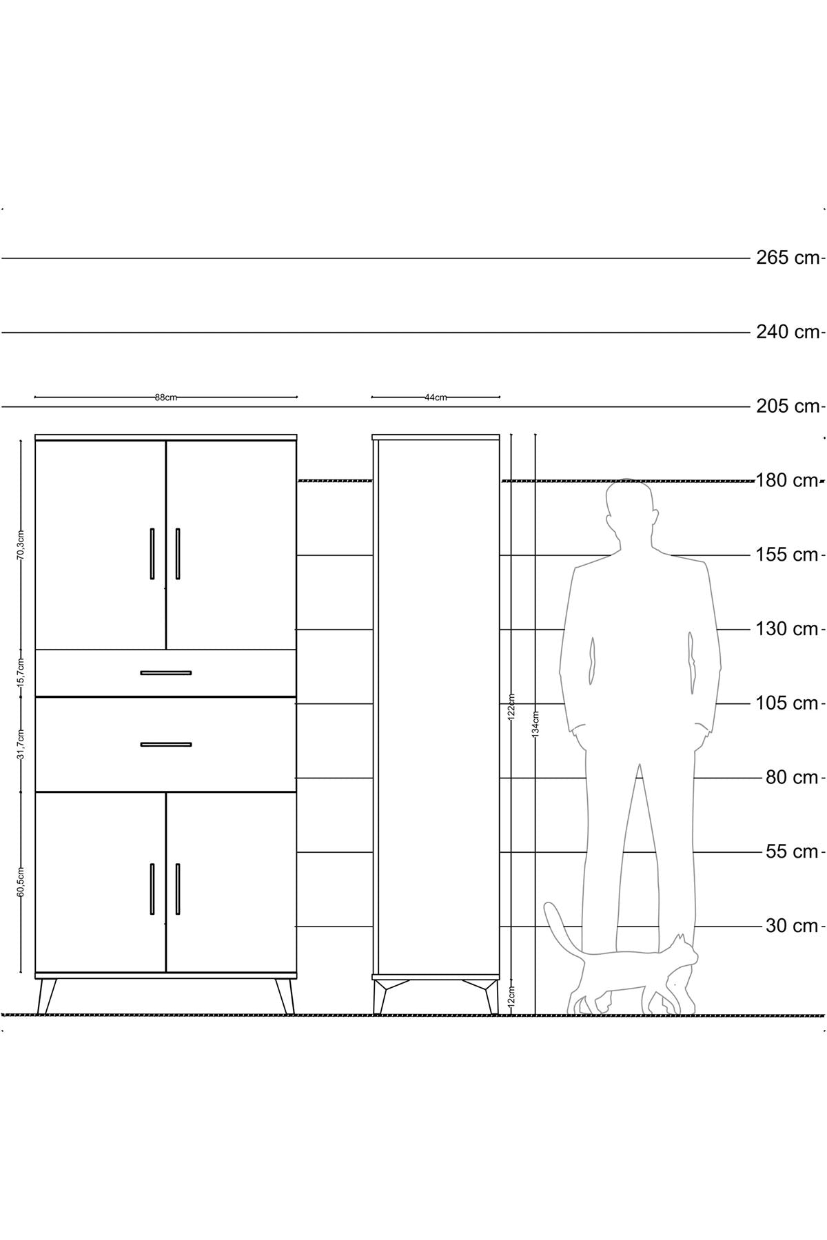 Hyperion Dolap 4 Raflı 2 Çekmeceli 4 Kapaklı 88x44x195 Antrasit-Antrasit