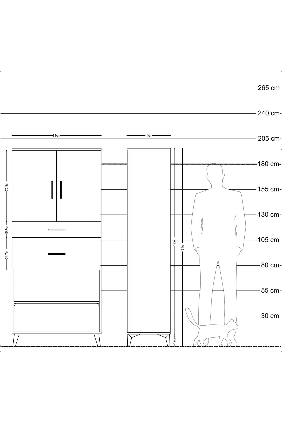 Hyperion Dolap 4 Raflı 2 Çekmeceli 2 Kapaklı 88x44x195 Antrasit-Çam
