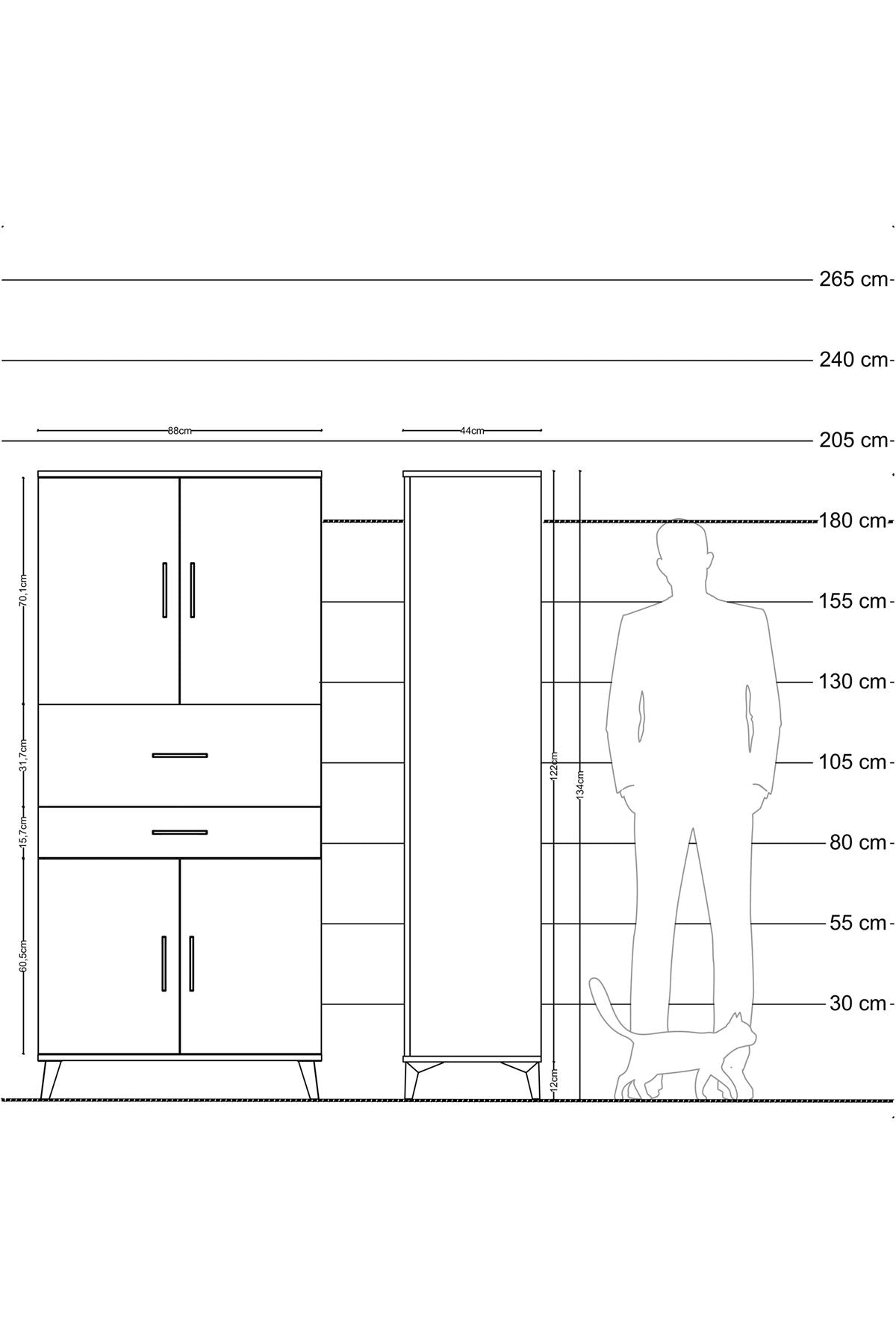 Hyperion Dolap 4 Raflı 2 Çekmeceli 4 Kapaklı 88x44x195 Çam-Antrasit
