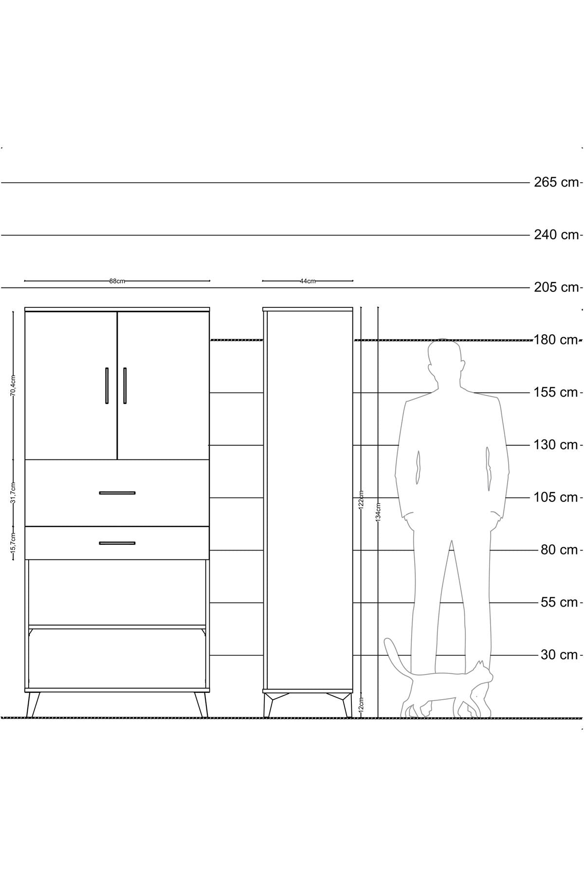 Hyperion Dolap 4 Raflı 2 Çekmeceli 2 Kapaklı 88x44x195 Çam-Antrasit