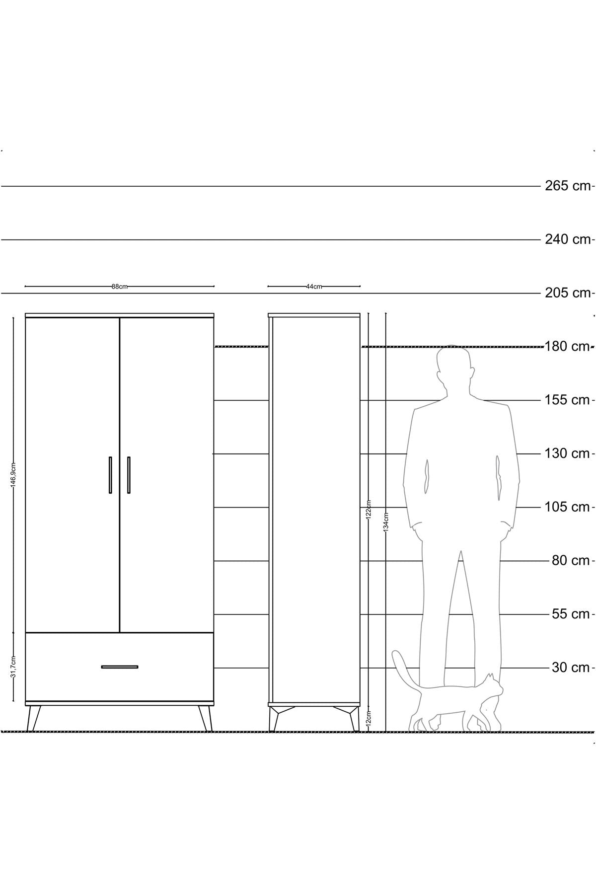 Hyperion Dolap 5 Raflı Tek Çekmeceli 2 Kapaklı 88x44x195 Antrasit-Çam
