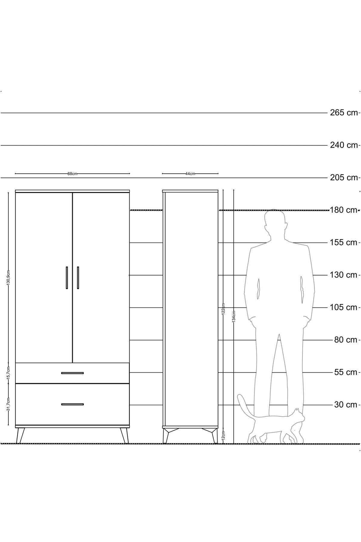Hyperion Dolap 4 Raflı 2 Çekmeceli 2 Kapaklı 88x44x195 Antrasit-Çam