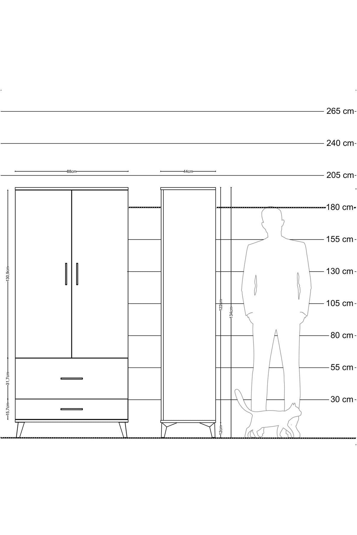 Hyperion Dolap 4 Raflı 2 Çekmeceli 2 Kapaklı 88x44x195 Çam-Antrasit