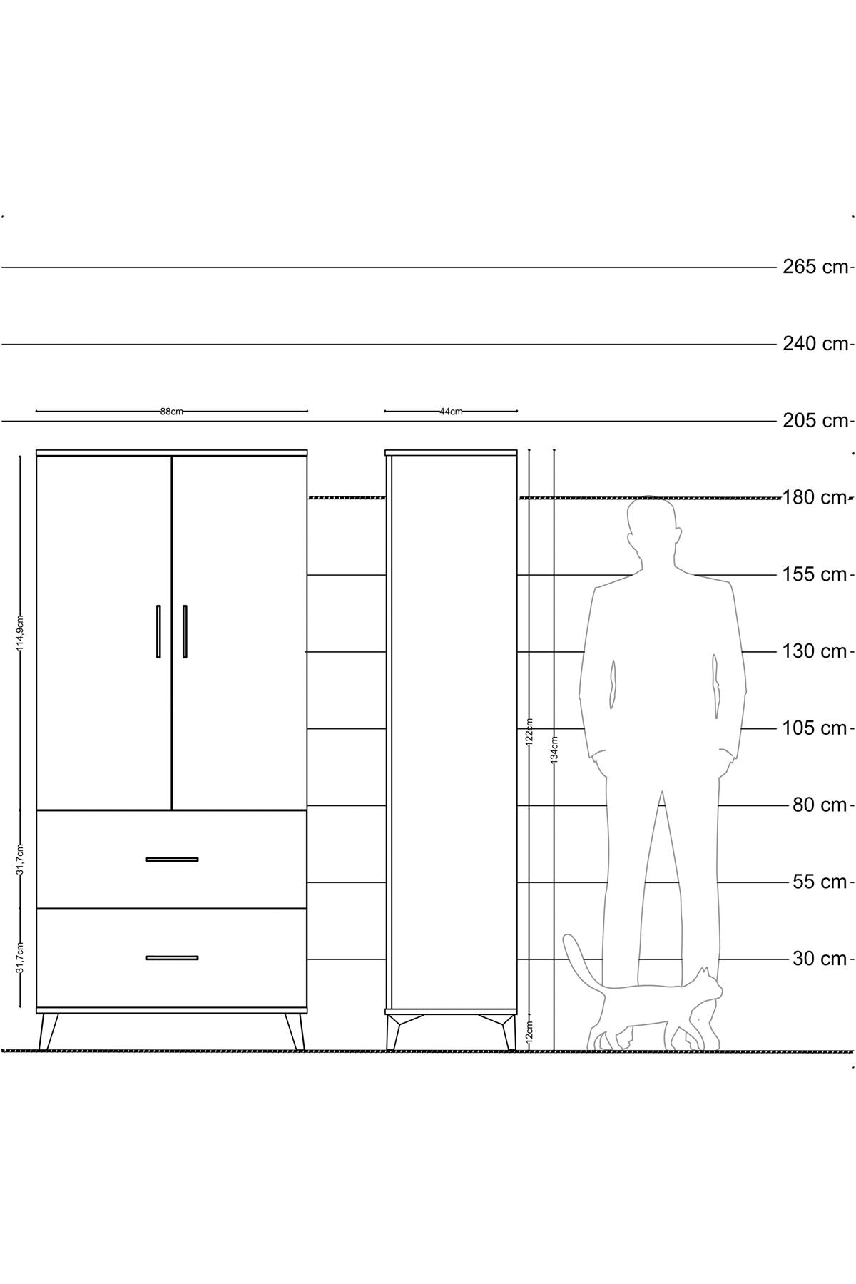 Hyperion Dolap 4 Raflı 2 Çekmeceli 2 Kapaklı 88x44x195 Çam-Antrasit
