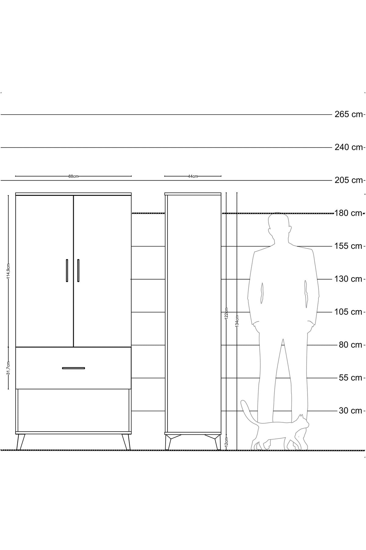 Hyperion Dolap 2 Raflı Tek Çekmeceli Tek Askılı 88x44x195 Çam-Antrasit