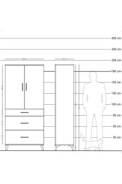 Hyperion Dolap Tek Raflı 3 Çekmeceli Tek Askılı 88x44x195 Çam-Antrasit