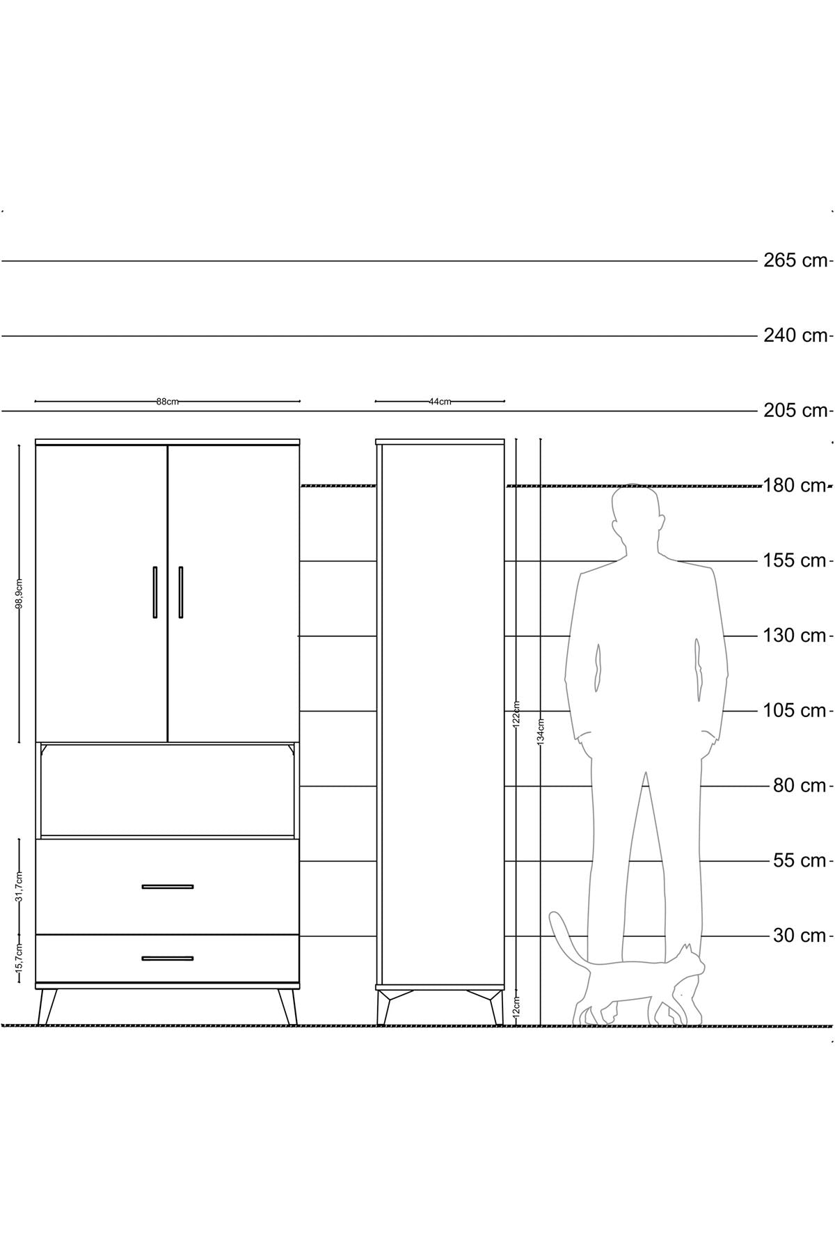 Hyperion Dolap 2 Raflı 2 Çekmeceli Tek Askılı 88x44x195 Çam-Çam