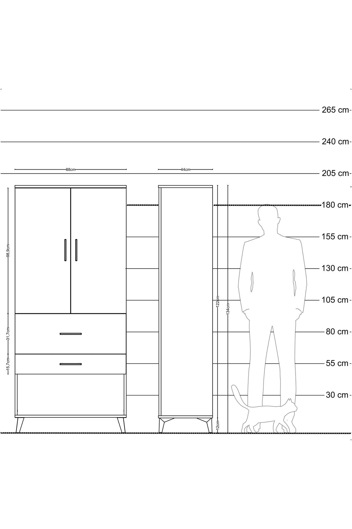 Hyperion Dolap Tek Raflı 2 Çekmeceli Tek Askılı 88x44x195 Aytaşı-Çam