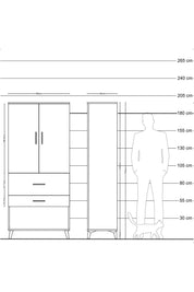 Hyperion Dolap Tek Raflı 2 Çekmeceli Tek Askılı 88x44x195 Çam-Çam