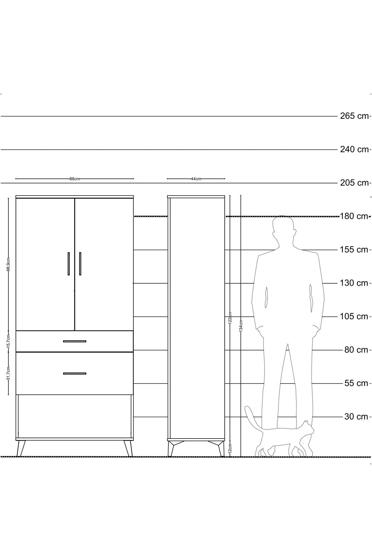 Hyperion Dolap Tek Raflı 2 Çekmeceli Tek Askılı 88x44x195 Aytaşı-Antrasit