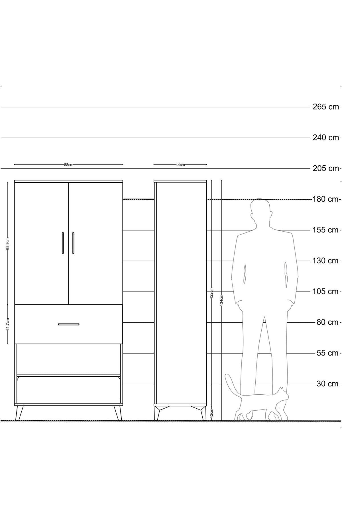 Hyperion Dolap 4 Raflı Tek Çekmeceli 2 Kapaklı 88x44x195 Çam-Çam
