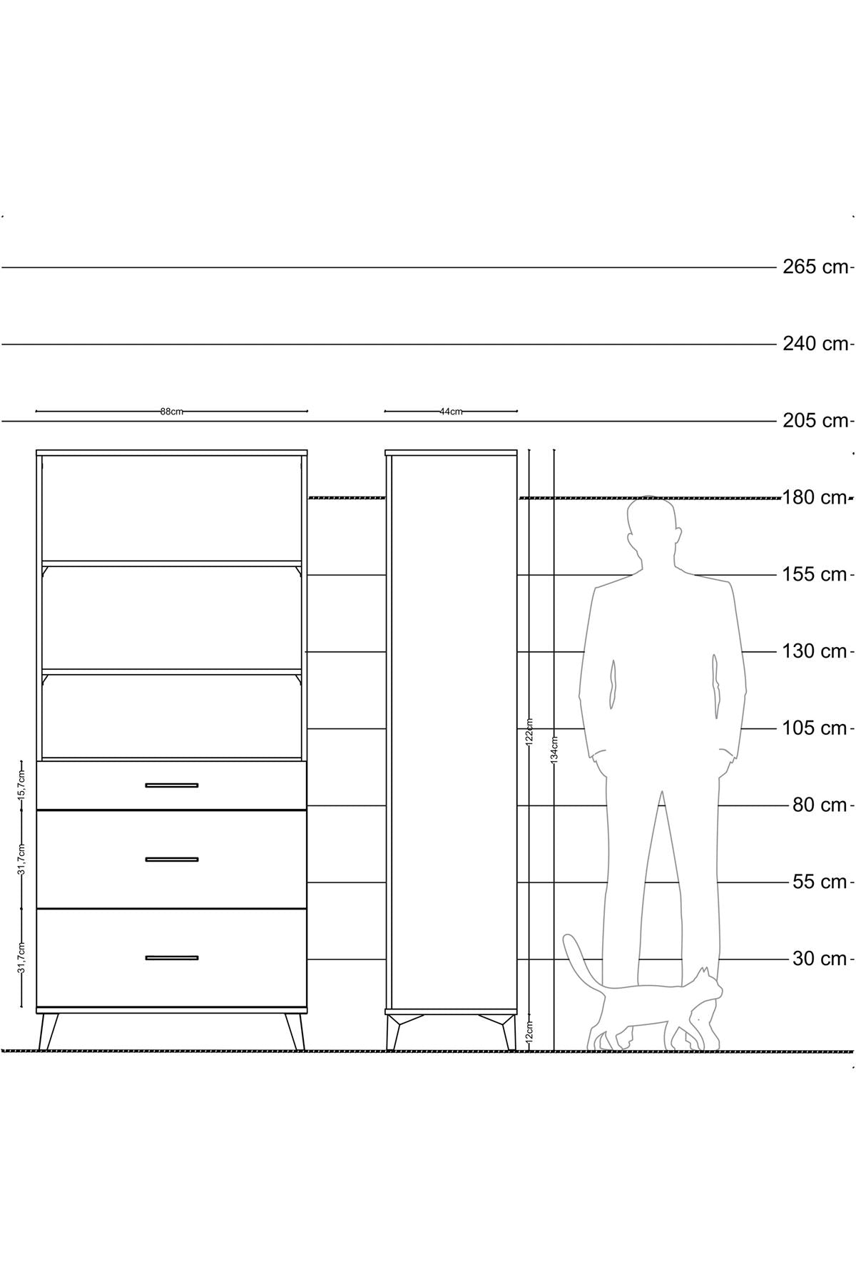 Hyperion Dolap 3 Raflı 3 Çekmeceli 88x44x195 Antrasit-Antrasit