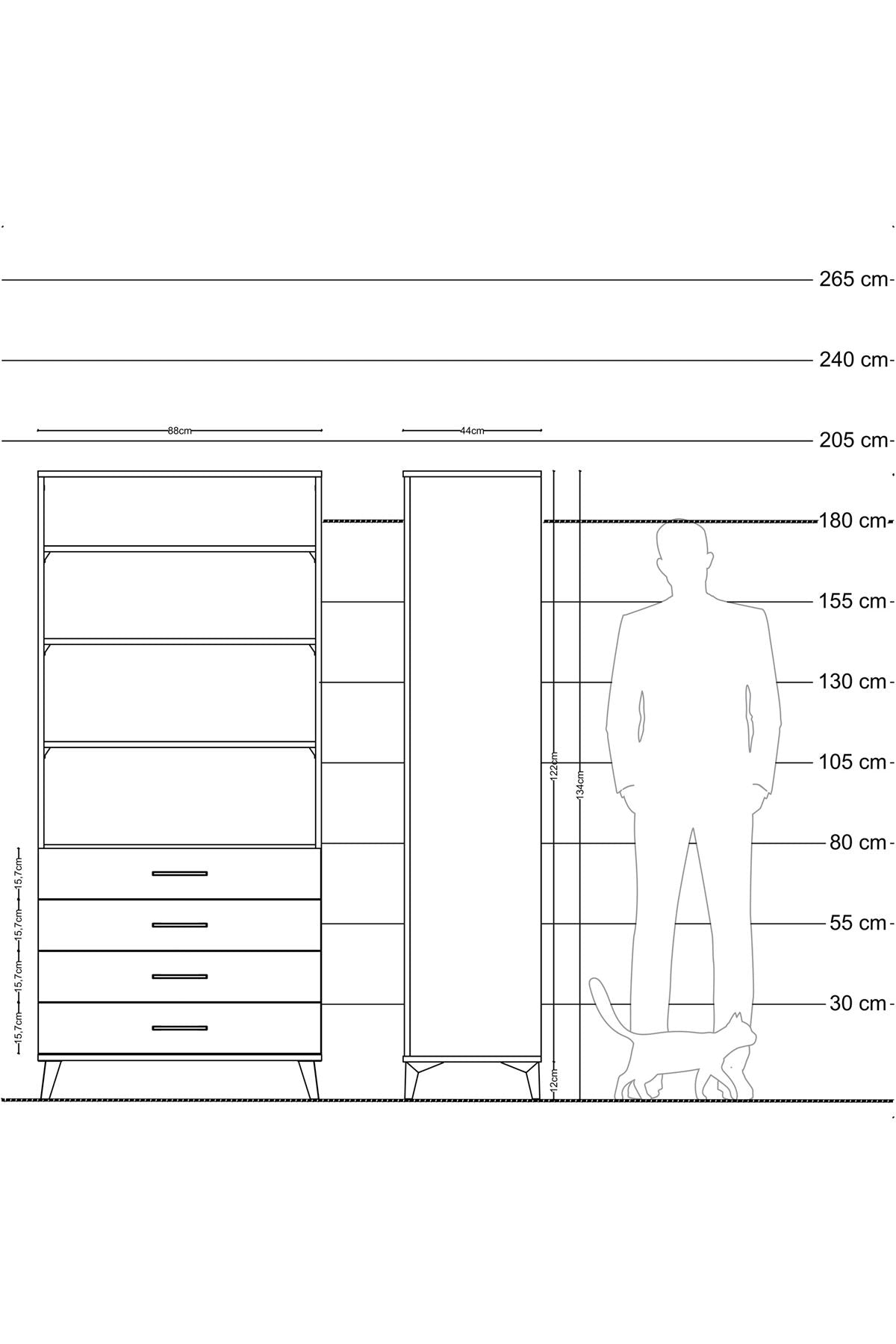 Hyperion Dolap 4 Raflı 4 Çekmeceli 88x44x195 Çam-Antrasit