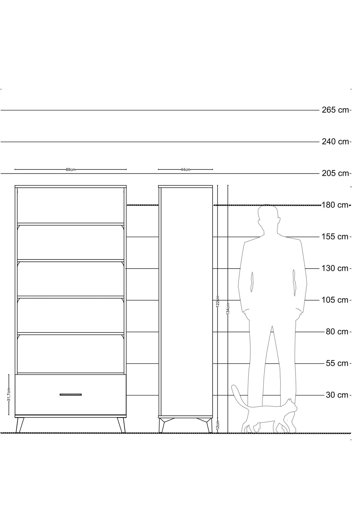 Hyperion Dolap 4 Raflı Tek Çekmeceli 88x44x195 Çam-Çam