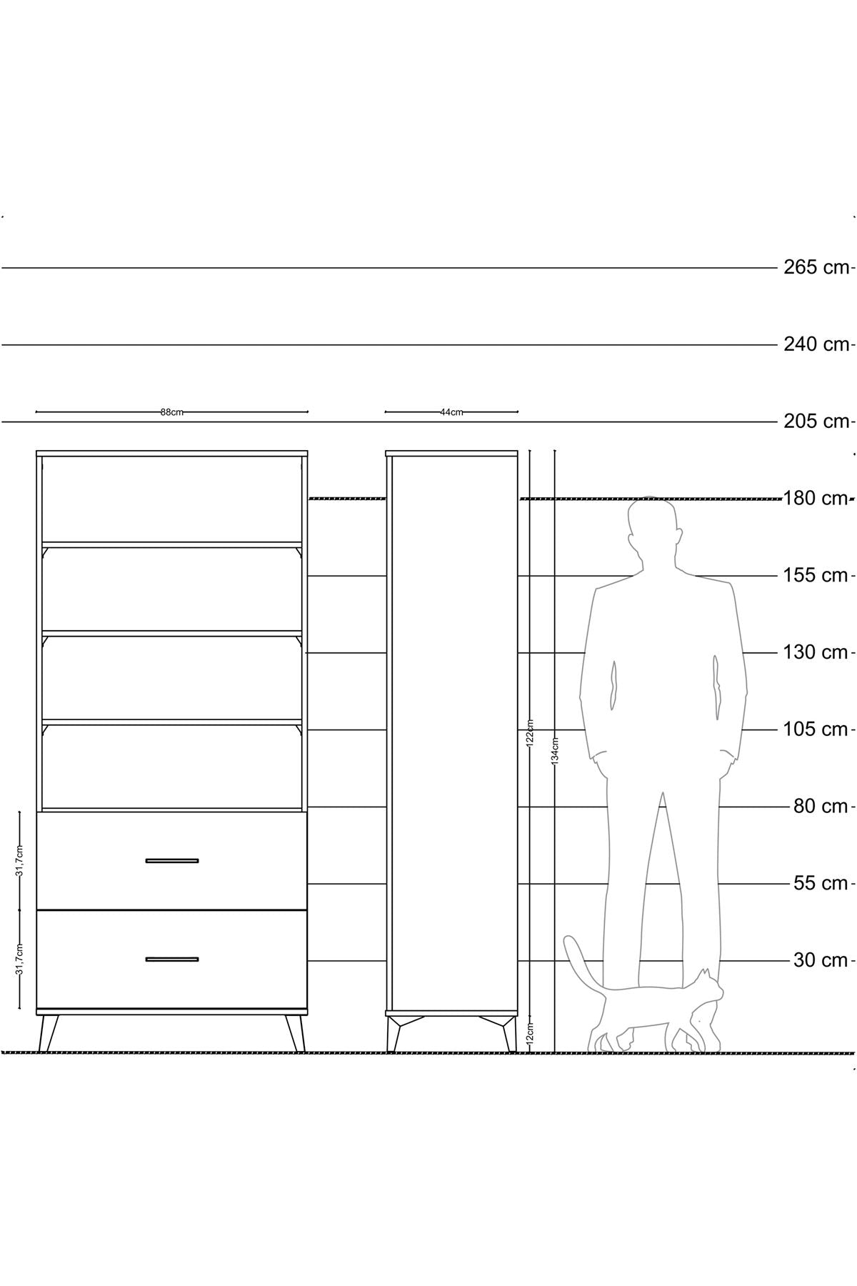 Hyperion Dolap 4 Raflı 2 Çekmeceli 88x44x195 Antrasit-Antrasit