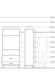 Hyperion Dolap 2 Raflı 2 Çekmeceli Tek Askılı 88x44x195 Çam-Çam