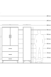 Hyperion Dolap 3 Raflı 3 Çekmeceli 2 Kapaklı 88x44x195 Antrasit-Çam