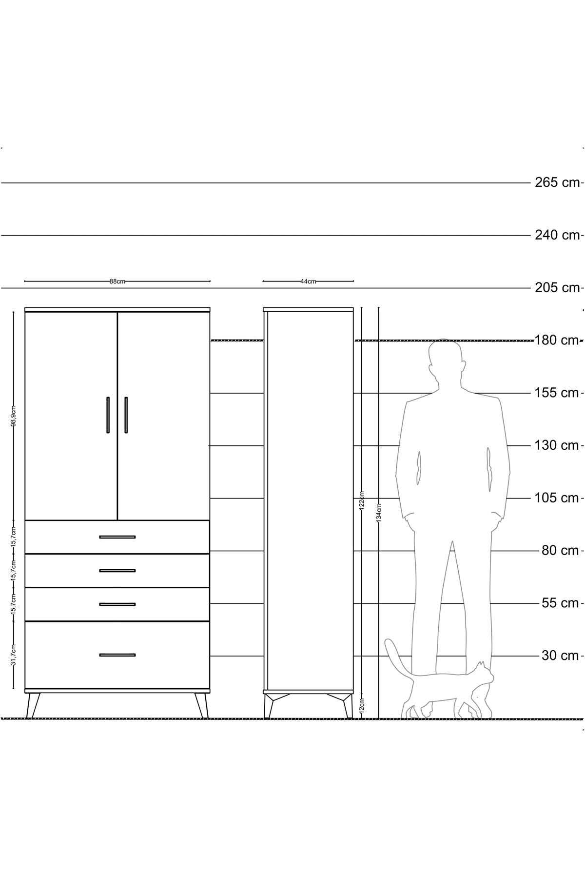Hyperion Dolap Tek Raflı 4 Çekmeceli Tek Askılı 88x44x195 Çam-Antrasit