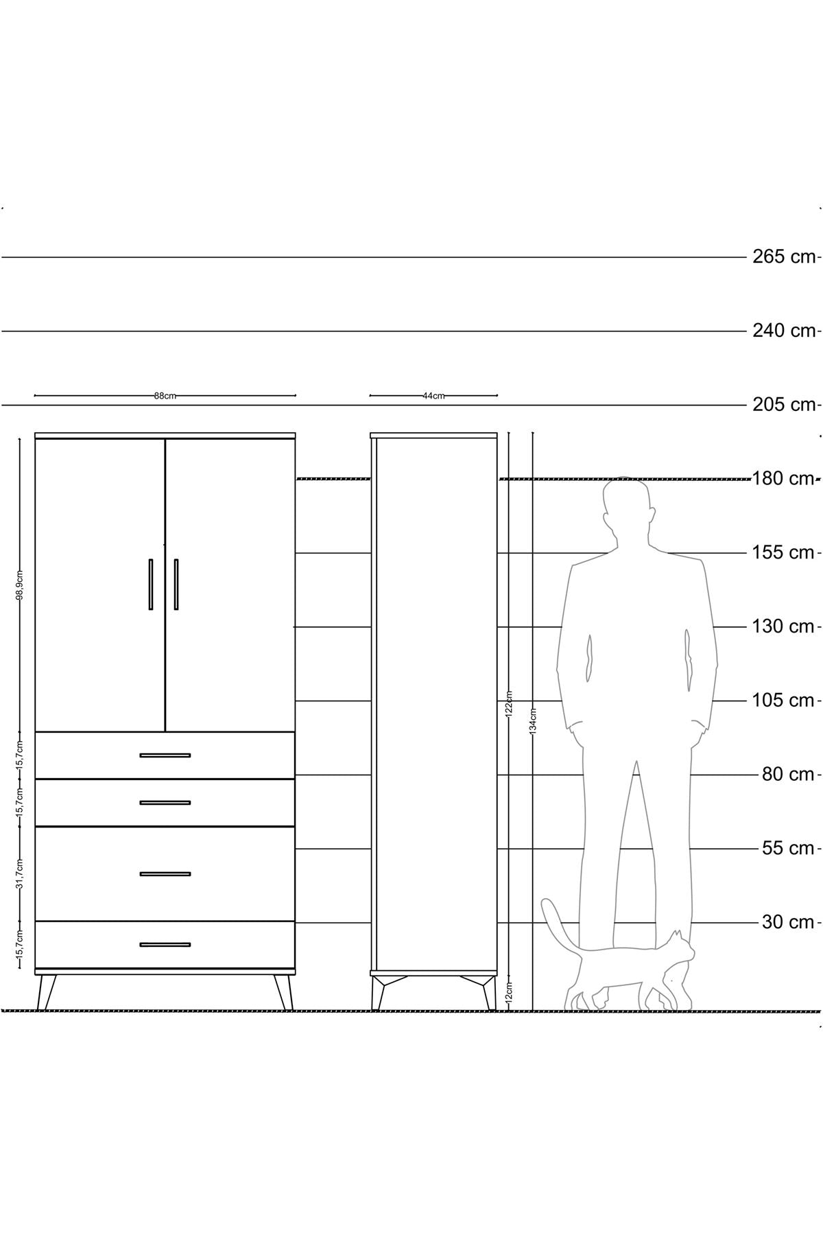 Hyperion Dolap Tek Raflı 4 Çekmeceli Tek Askılı 88x44x195 Çam-Antrasit
