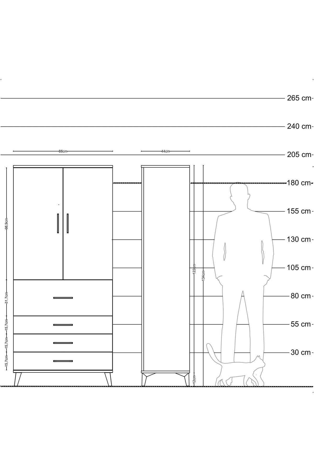 Hyperion Dolap Tek Raflı 4 Çekmeceli Tek Askılı 88x44x195 Aytaşı-Antrasit