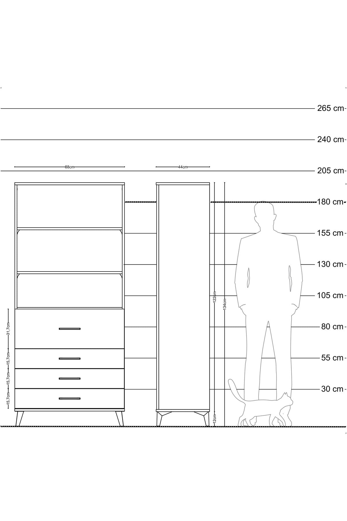 Hyperion Dolap 3 Raflı 4 Çekmeceli 88x44x195 Antrasit-Aytaşı