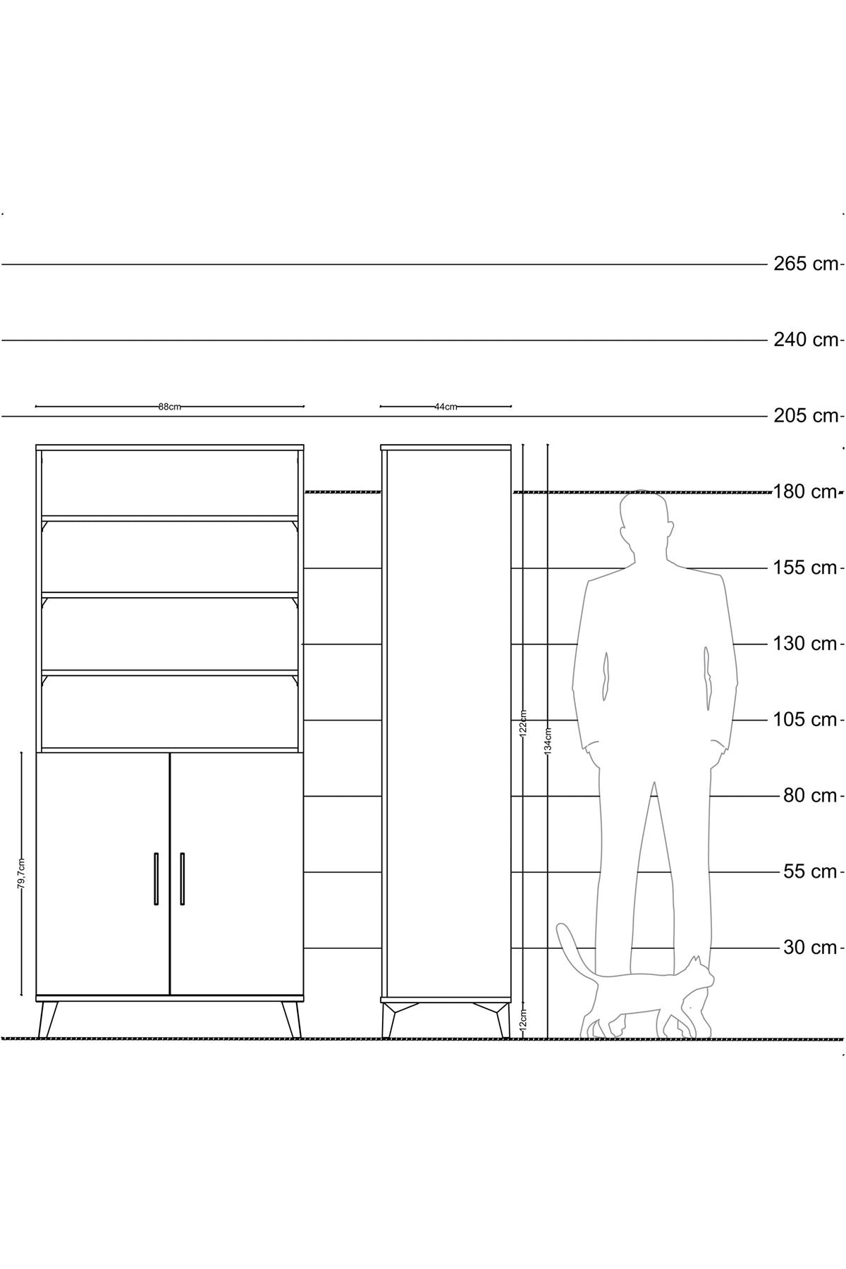 Hyperion Dolap 5 Raflı 2 Kapaklı 88x44x195 Antrasit-Antrasit