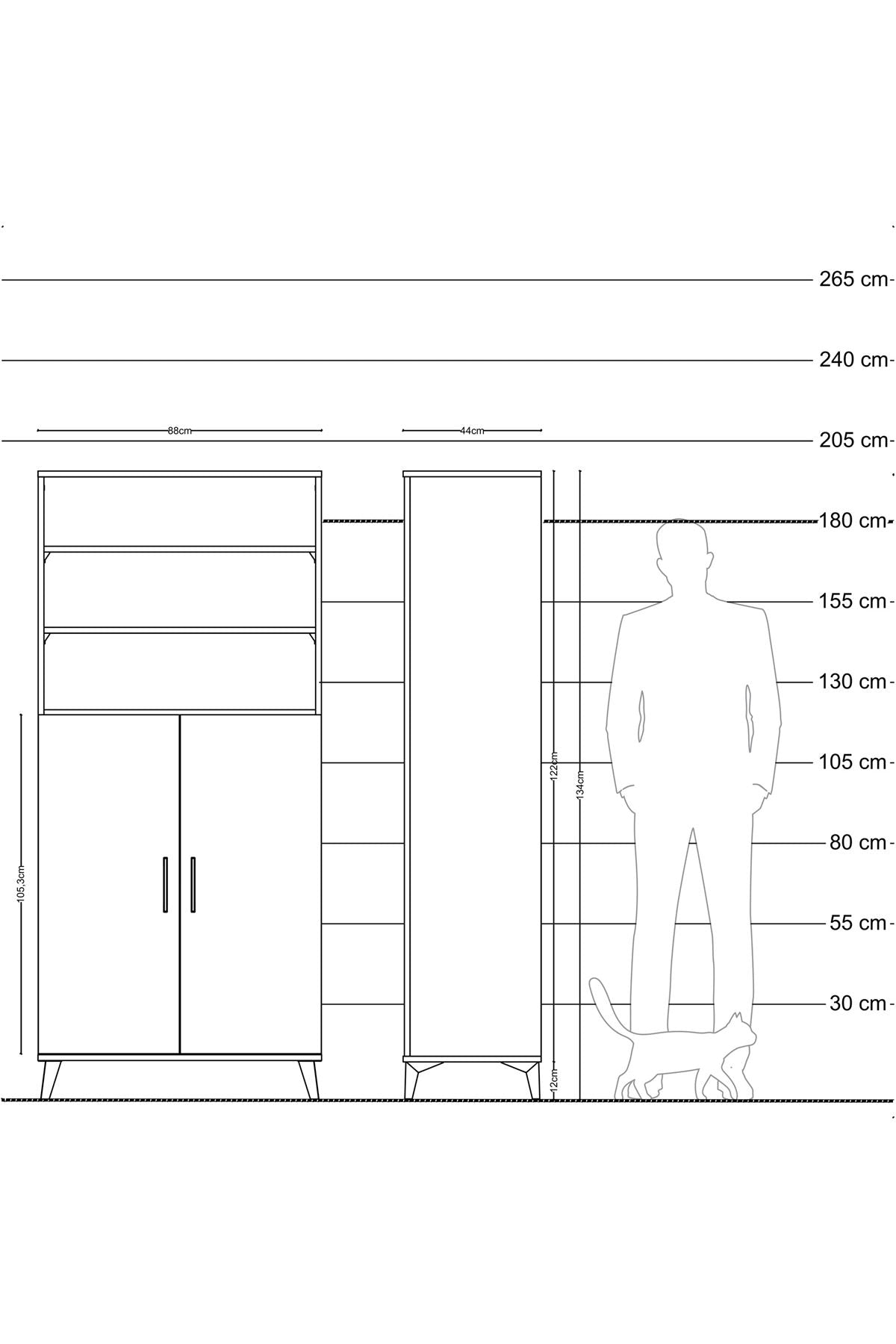 Hyperion Dolap 5 Raflı 2 Kapaklı 88x44x195 Çam-Antrasit