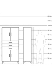 Hyperion Dolap 3 Raflı 3 Çekmeceli 4 Kapaklı 88x44x195 Çam-Antrasit