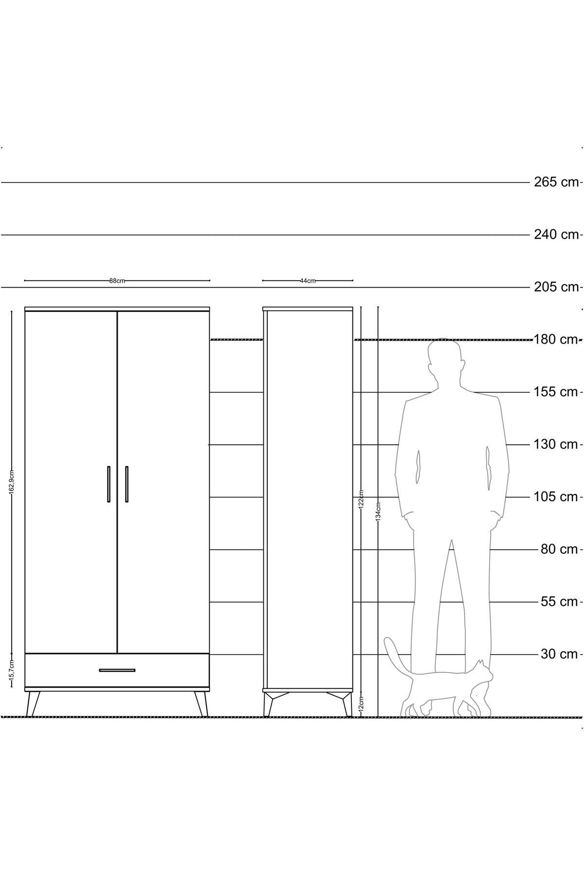 Hyperion Dolap 3 Raflı Tek Çekmeceli Tek Askılı 88x44x195 Antrasit-Çam