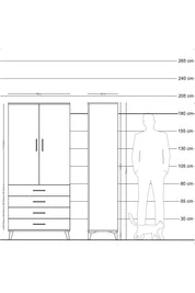 Hyperion Dolap 2 Raflı 4 Çekmeceli Tek Askılı 88x44x195 Çam-Çam