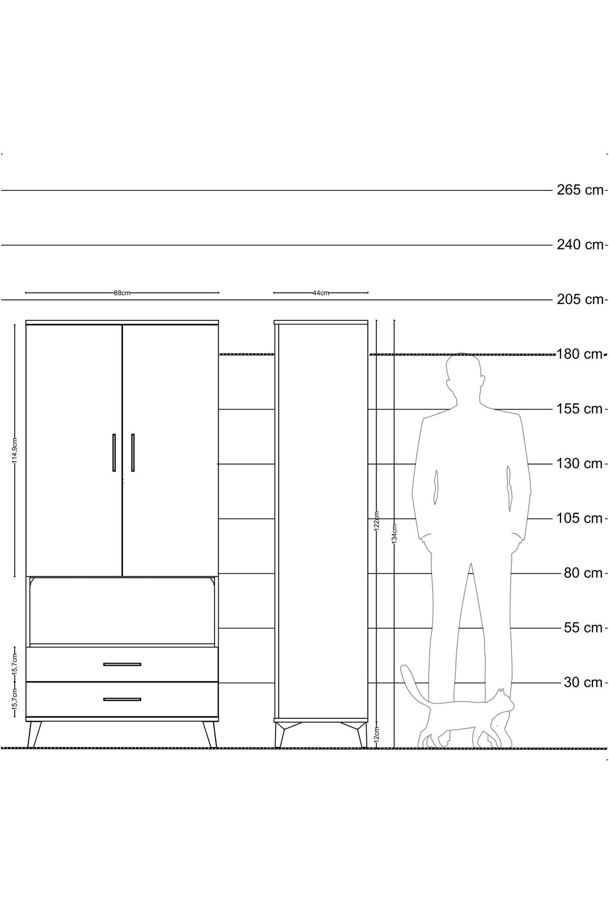 Hyperion Dolap 3 Raflı 2 Çekmeceli Tek Askılı 88x44x195 Çam-Antrasit