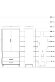 Hyperion Dolap 3 Raflı 2 Çekmeceli Tek Askılı 88x44x195 Çam-Çam