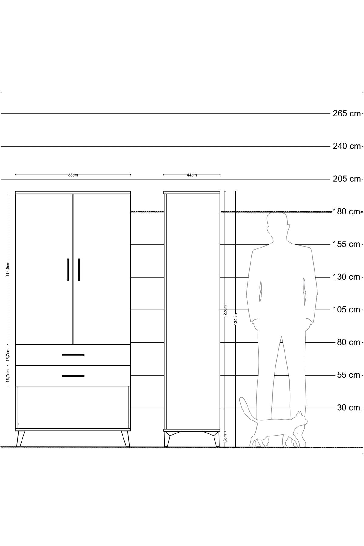 Hyperion Dolap 2 Raflı 2 Çekmeceli Tek Askılı 88x44x195 Antrasit-Antrasit