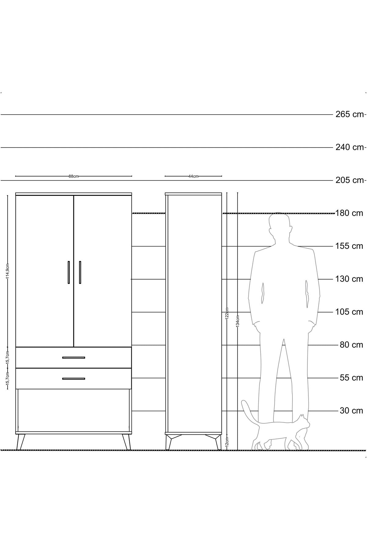 Hyperion Dolap 4 Raflı 2 Çekmeceli 2 Kapaklı 88x44x195 Çam-Antrasit