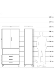 Hyperion Dolap 2 Raflı 3 Çekmeceli Tek Askılı 88x44x195 Çam-Çam