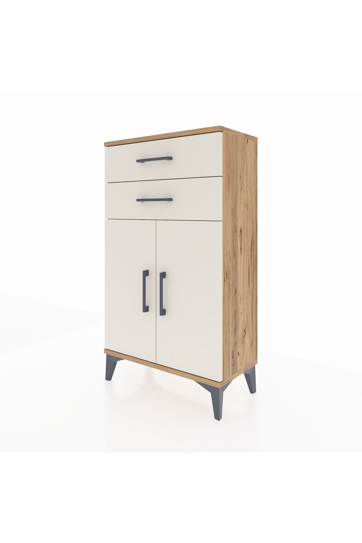 Arges Komodin Tek Raflı 2 Çekmeceli 2 Kapaklı 60x30x106 - S15M006V7A