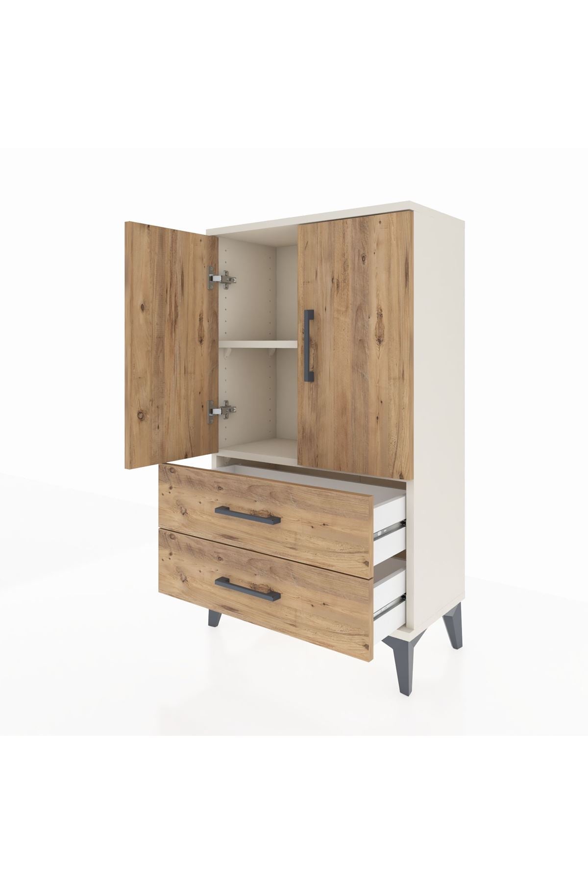 Arges Komodin 2 Raflı 2 Çekmeceli 2 Kapaklı 60x30x106 - S15M007V3A