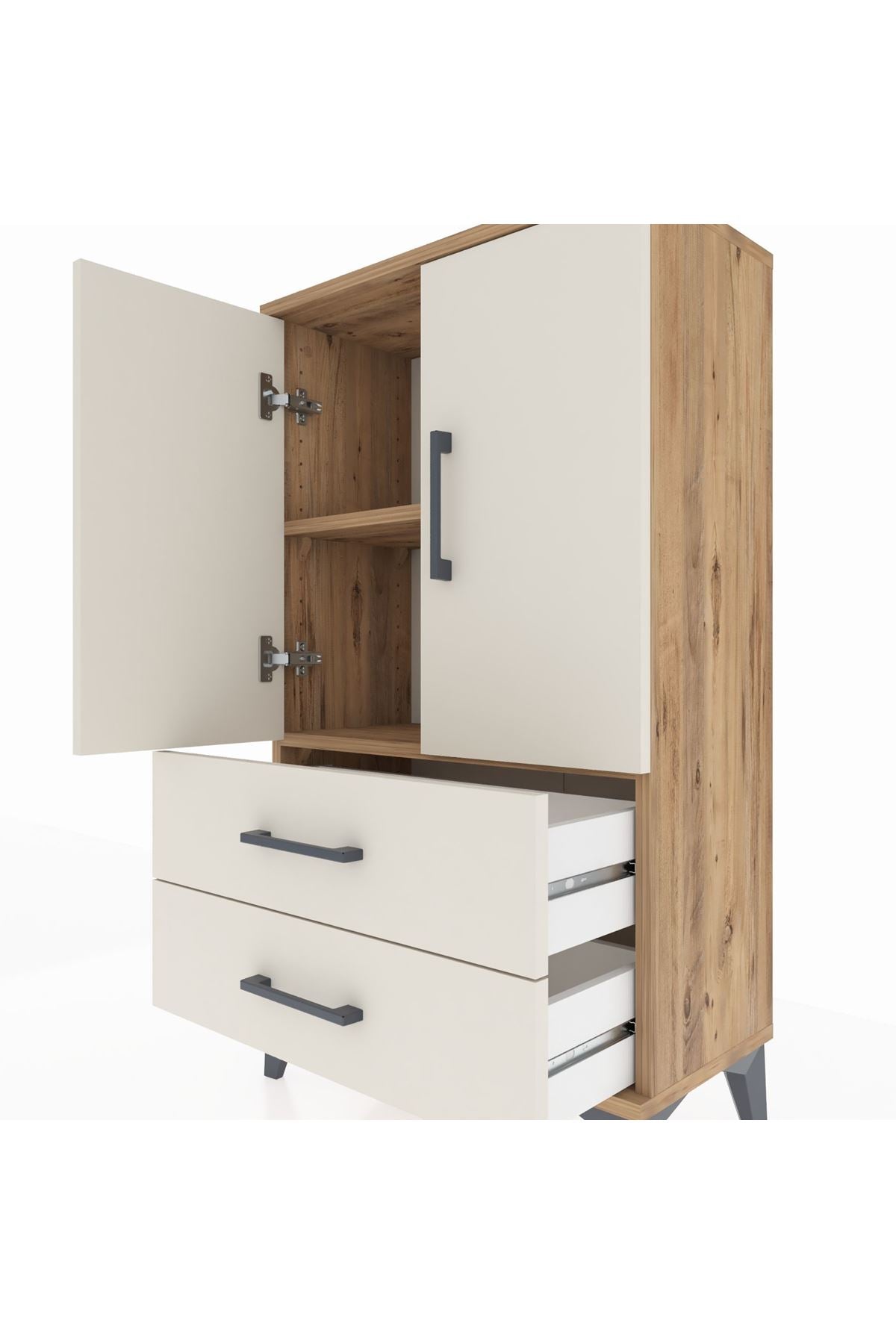 Arges Komodin 2 Raflı 2 Çekmeceli 2 Kapaklı 60x30x106 - S15M007V7A