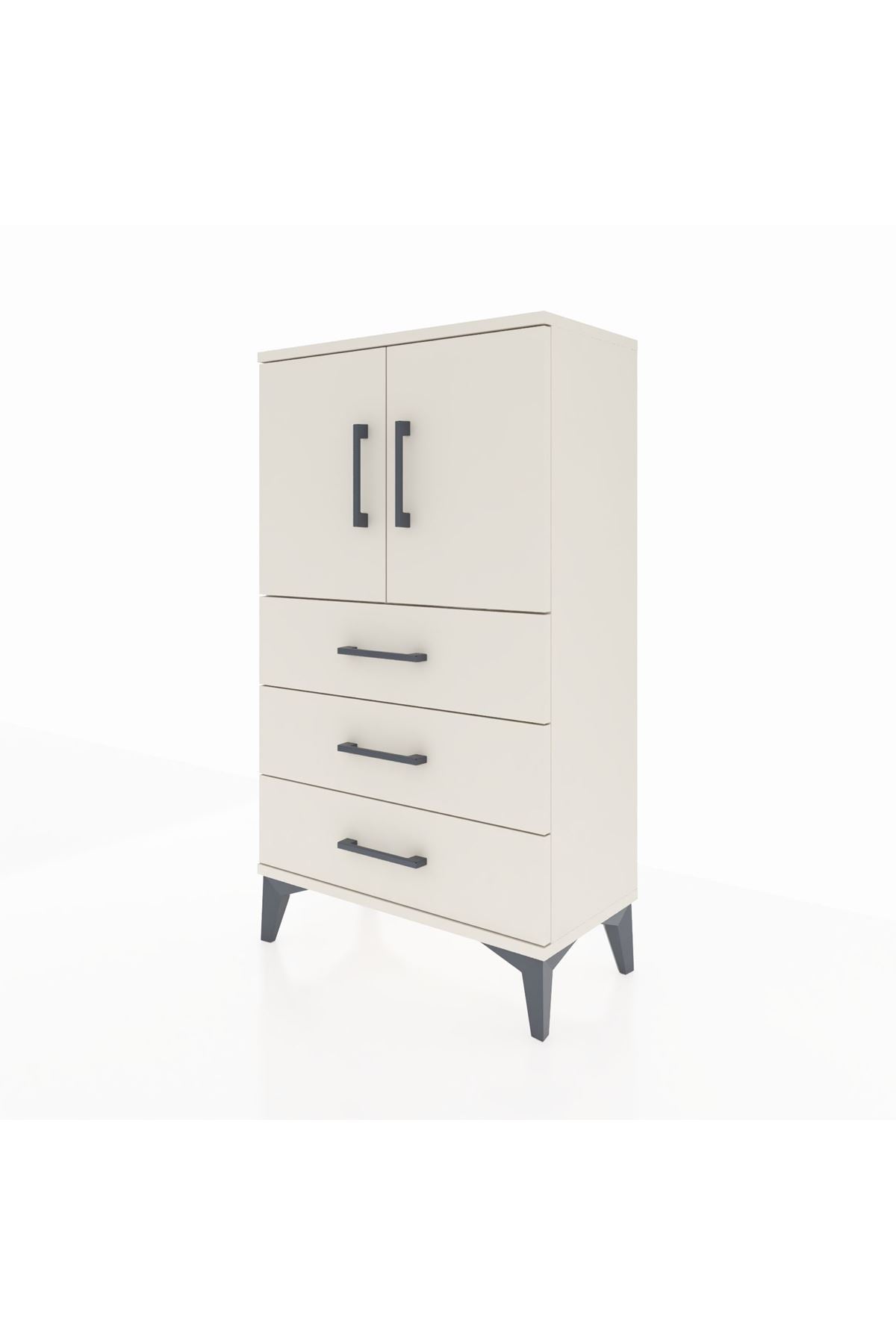 Arges Komodin 2 Raflı 3 Çekmeceli 2 Kapaklı 60x30x106 - S15M008V1A