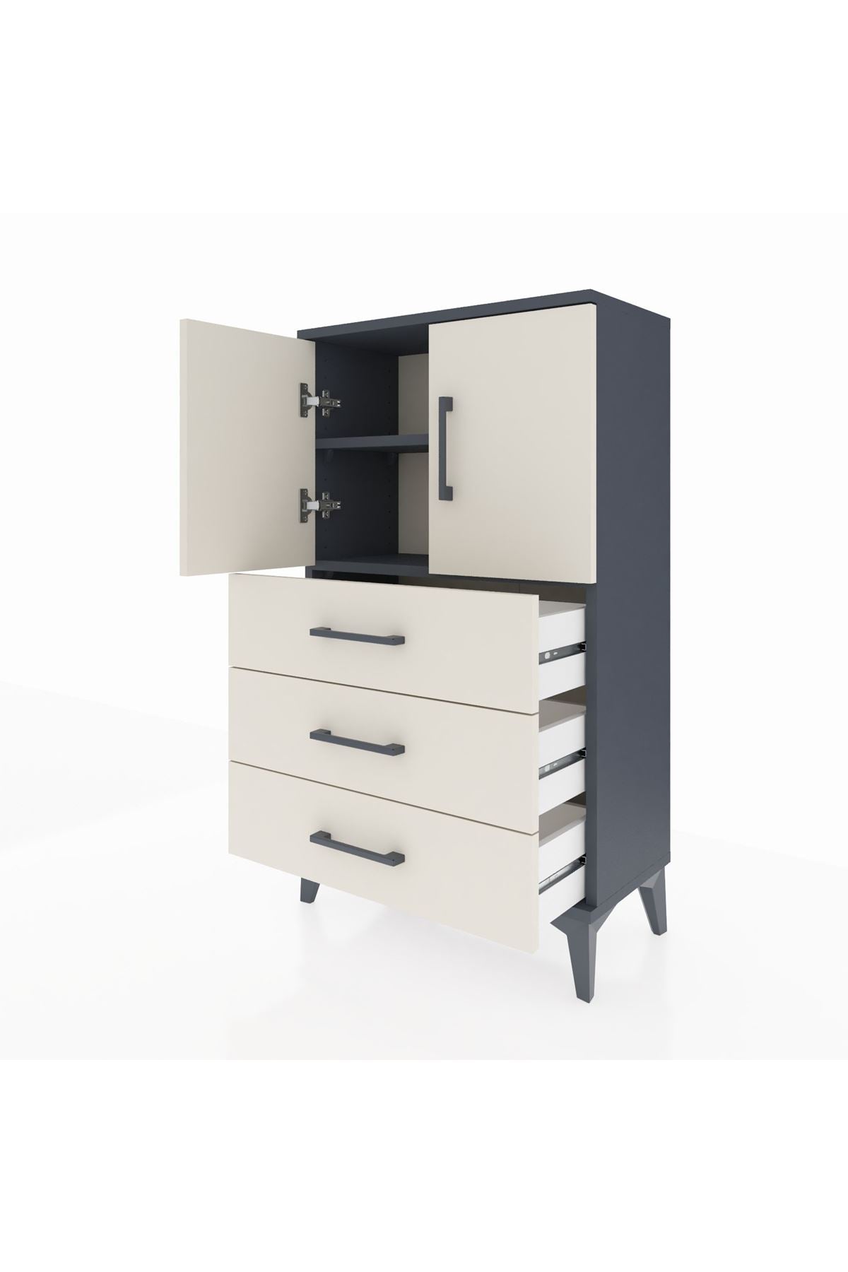 Arges Komodin 2 Raflı 3 Çekmeceli 2 Kapaklı 60x30x106 - S15M008V4A