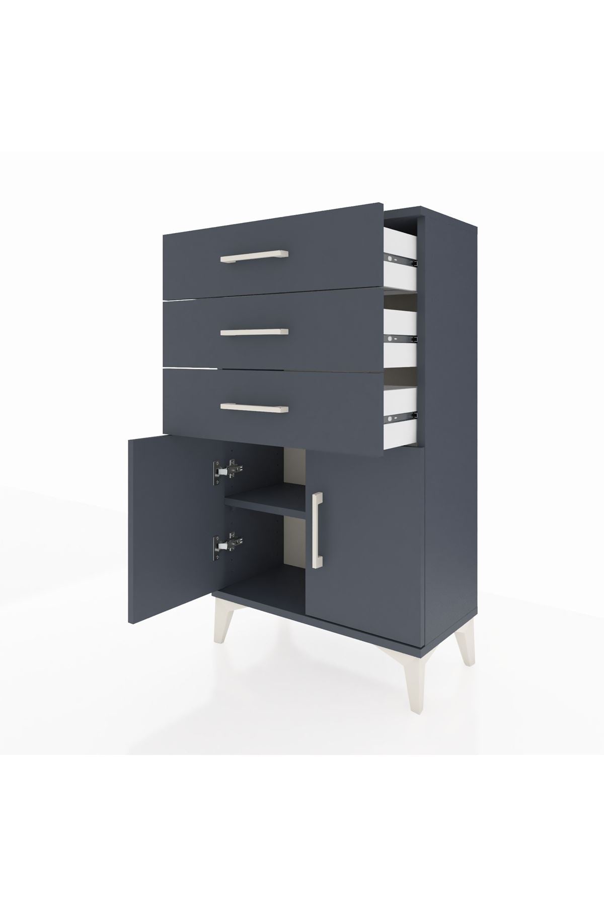 Arges Komodin Tek Raflı 3 Çekmeceli 2 Kapaklı 60x30x106 - S15M009V5A