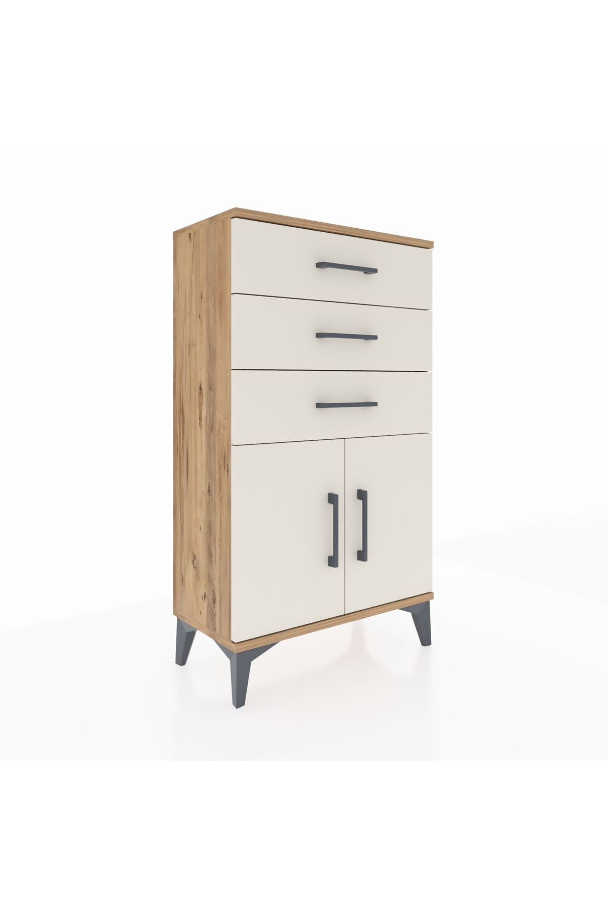 Arges Komodin Tek Raflı 3 Çekmeceli 2 Kapaklı 60x30x106 - S15M009V7A