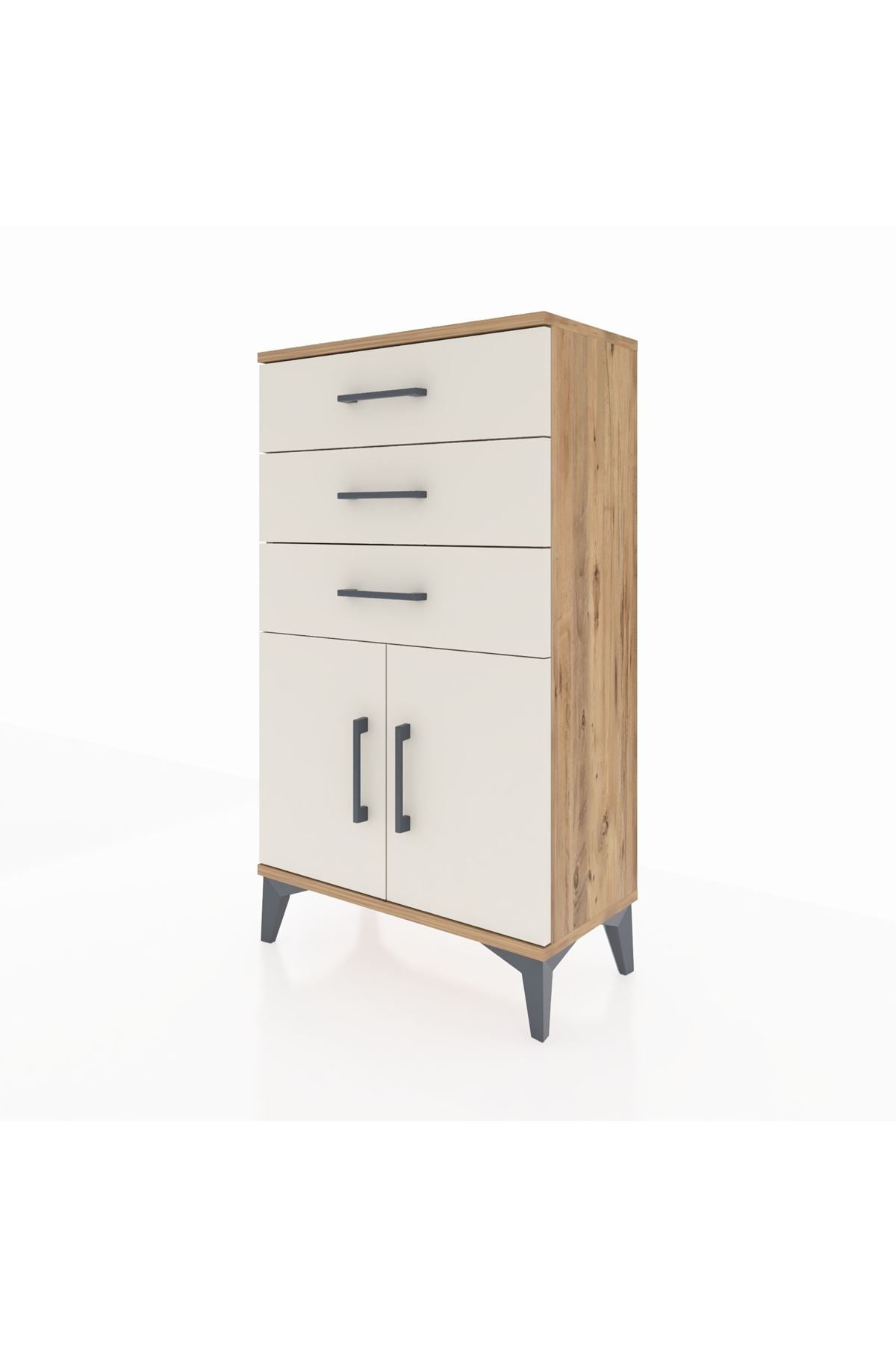 Arges Komodin Tek Raflı 3 Çekmeceli 2 Kapaklı 60x30x106 - S15M009V7A