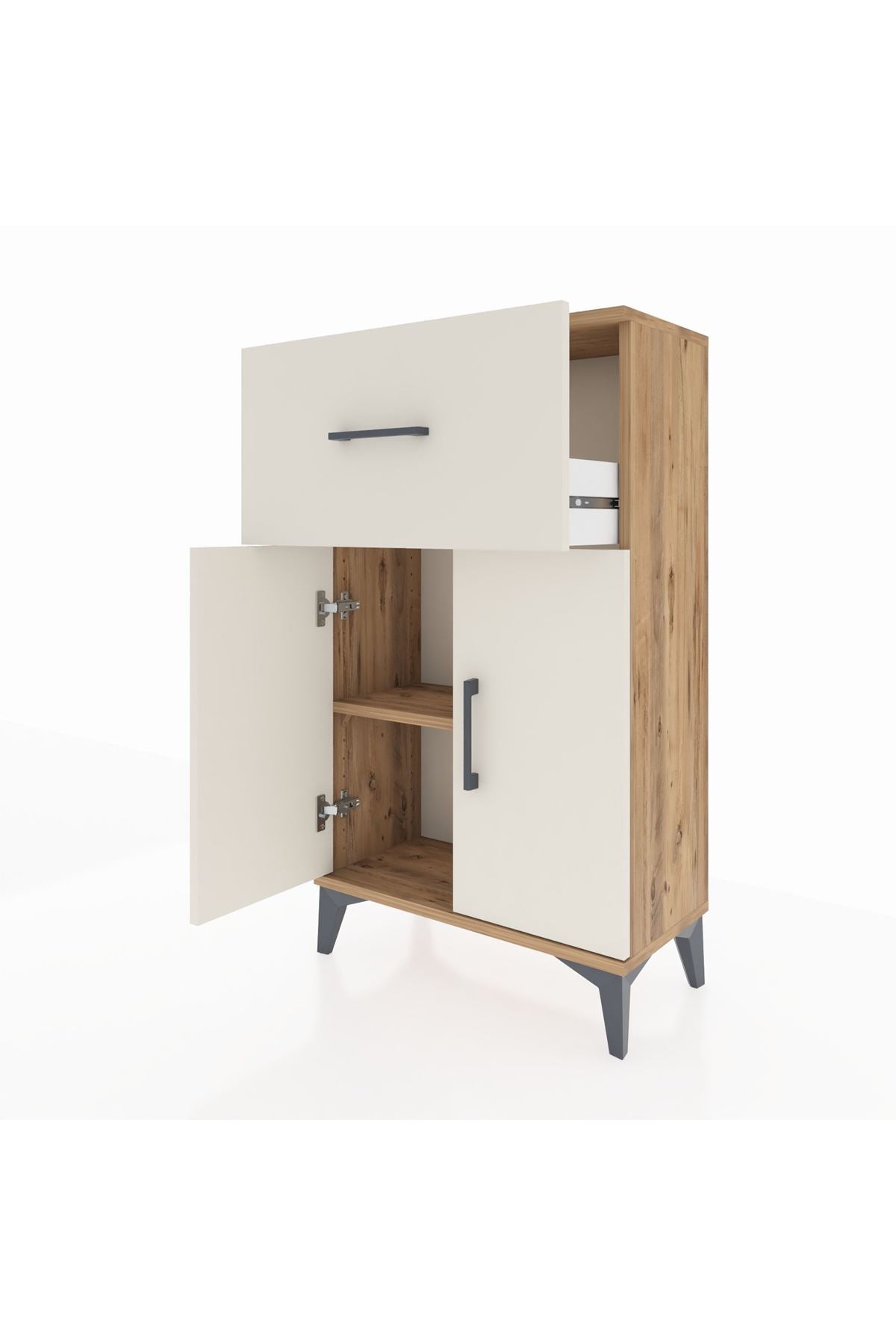 Arges Komodin Tek Raflı Tek Çekmeceli 2 Kapaklı 60x30x106 - S15M010V7A