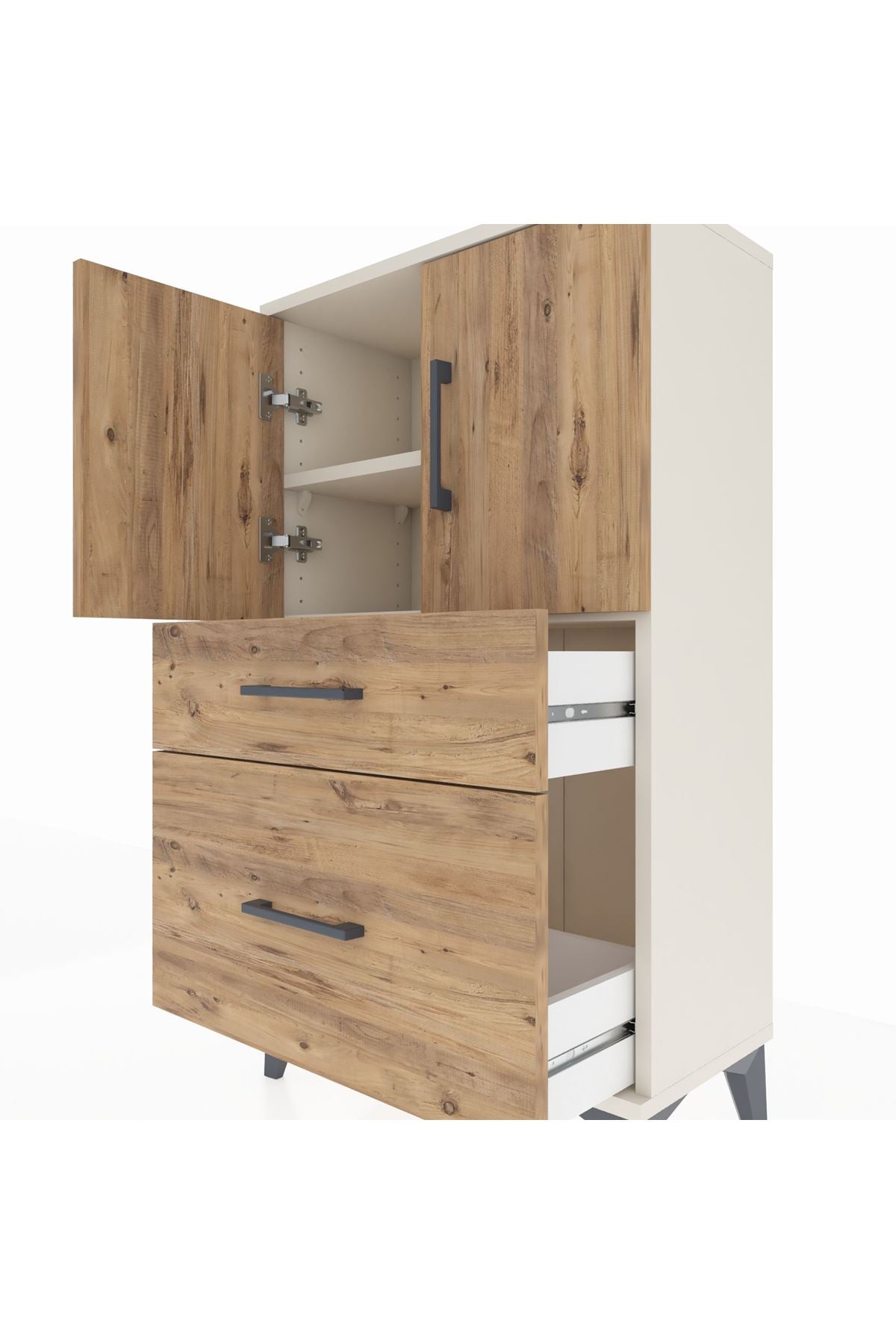 Arges Komodin 2 Raflı 2 Çekmeceli 2 Kapaklı 60x30x106 - S15M012V3A